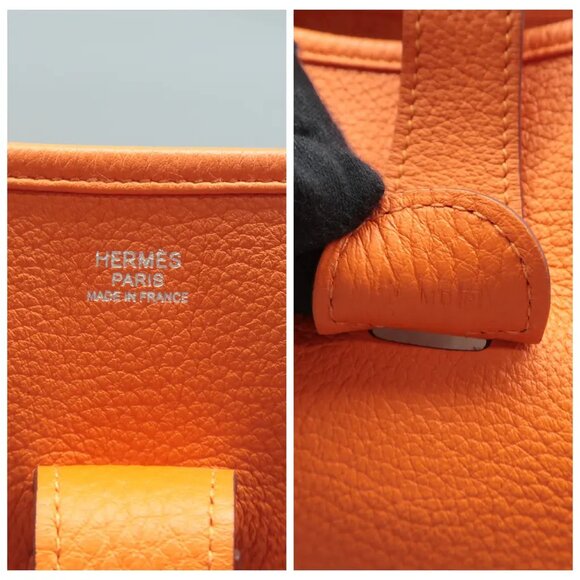 100% Authentic Hermes Evelyne Orange Leather Shoulder bag - Picture 11 of 12